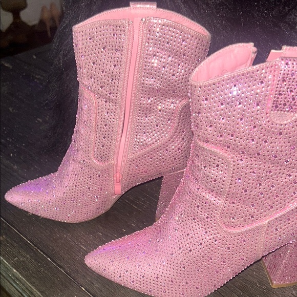 Pink Rhinestone Ankle Boots - Picture 2 of 4